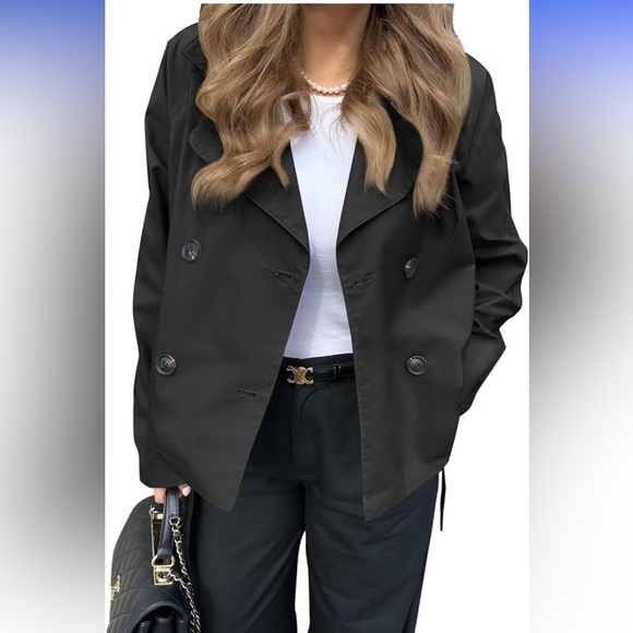 Jackets & Blazers - Trench Coat Dbl Breasted Cropped Casual Women’s Sz M Outerwear/W Belt OneDreamer